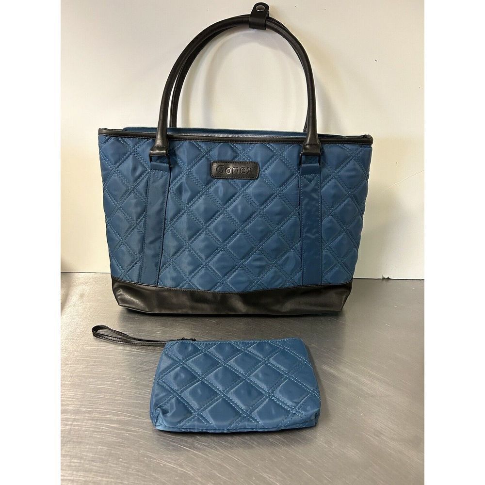 Gonex Women's Laptop Shopping Bag Tote Approx. 17" Teal Color Quilted Bag w Clut